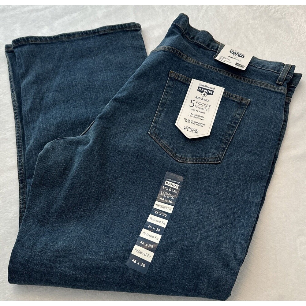 NEW Saddlebred 46x30 Relaxed Comfort Flex Big & Tall Straight Leg Med Wash Jeans
